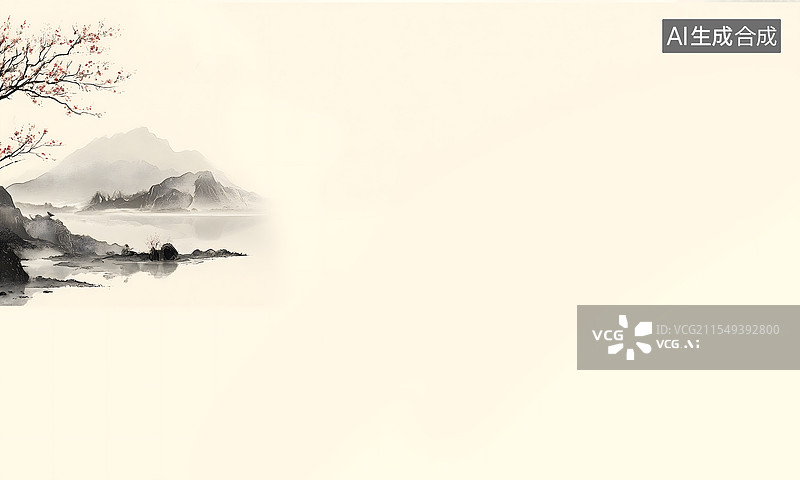 【AI数字艺术】06-水墨日出-左上图片素材