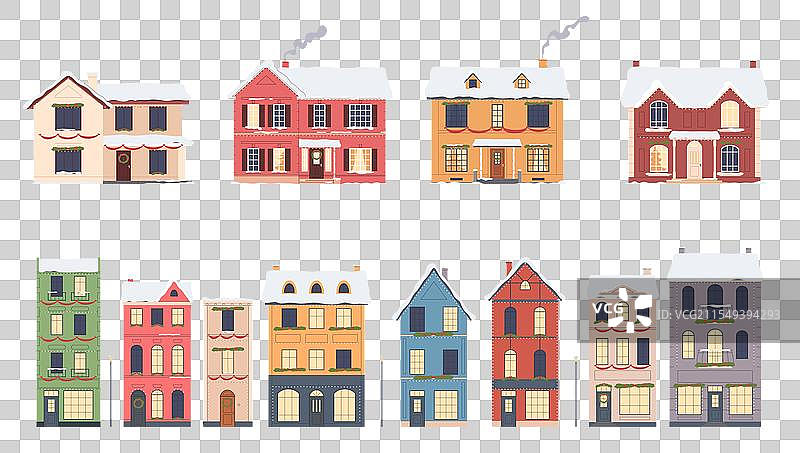 圣诞风格的冬季节日房屋组合图片素材