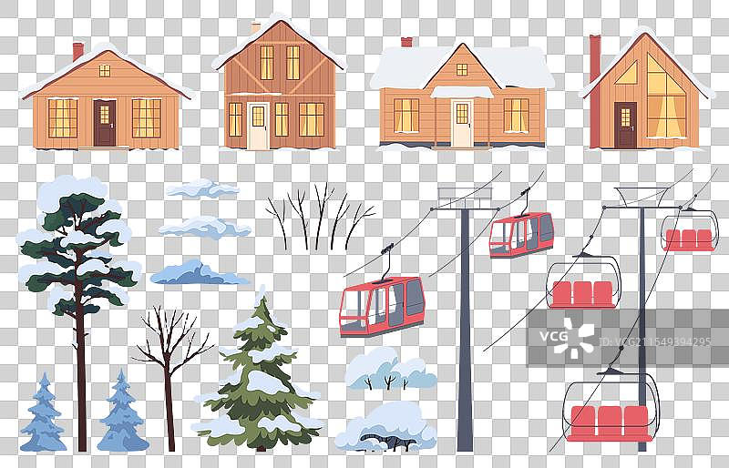 冬季滑雪度假村的温暖元素组合图片素材