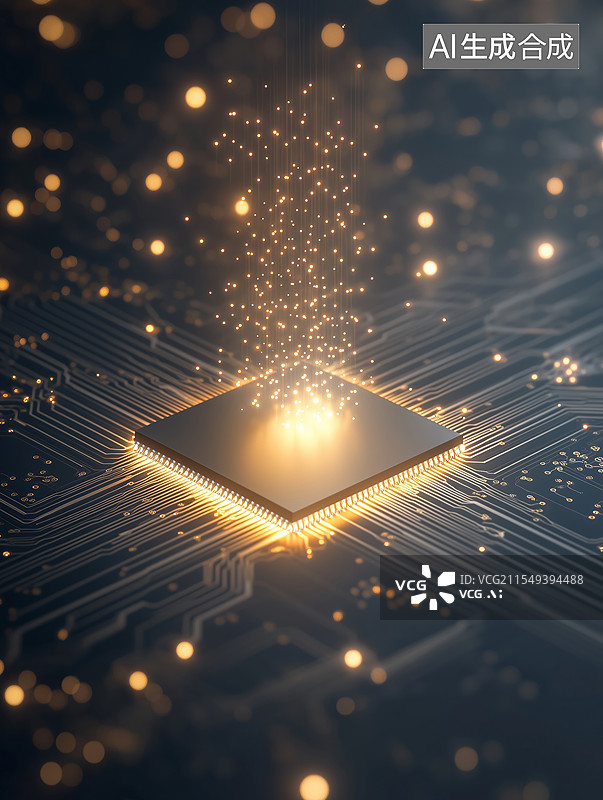 【AI数字艺术】芯片上的金色脉络图片素材