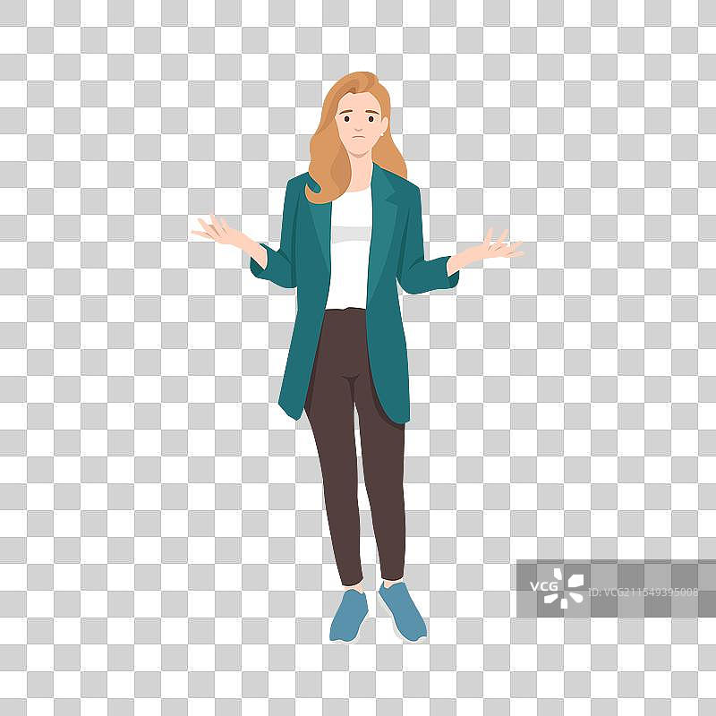 年轻女性摊开双手，表示无奈。图片素材