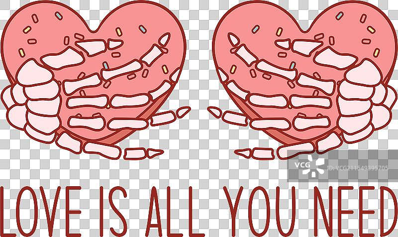 骷髅情人节心形糖果T恤图案图片素材