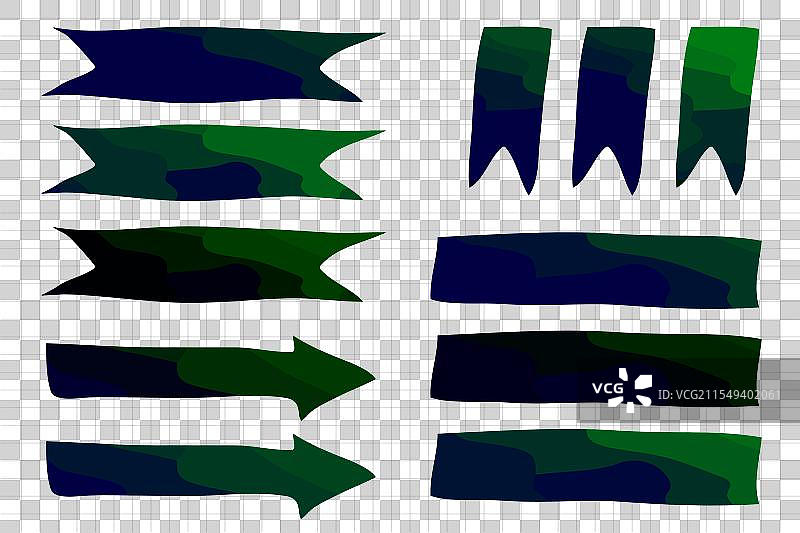 深绿色和蓝色的彩色丝带与箭头组合图片素材