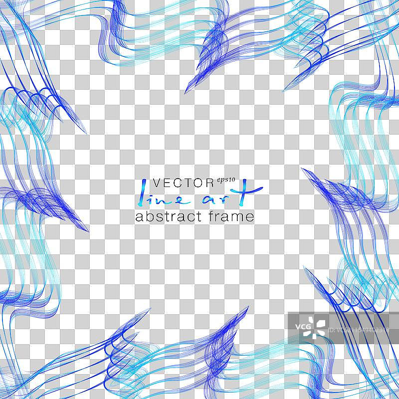 蓝色框架华丽边框波浪细曲线图片素材