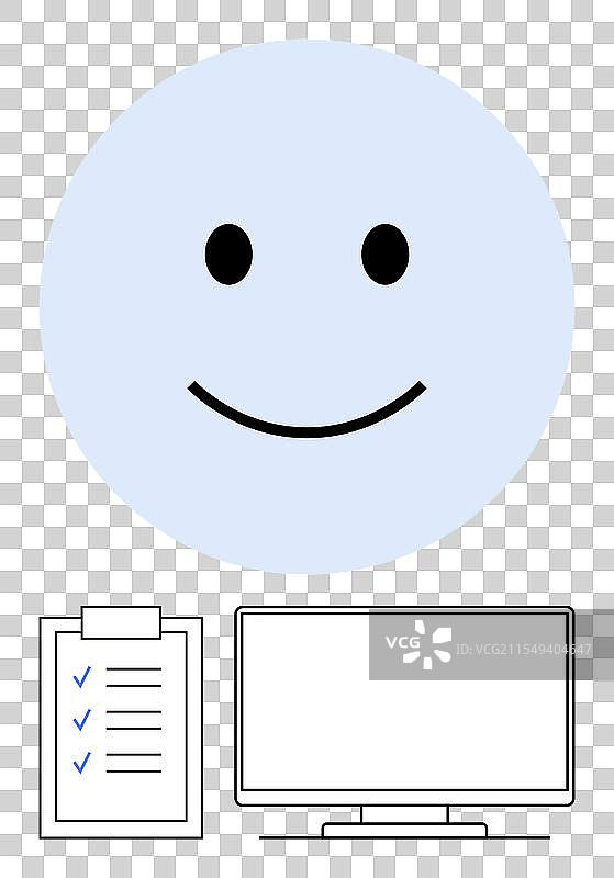 电脑显示器和清单上的快乐面孔图片素材