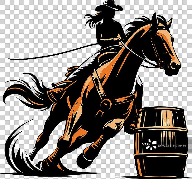 女牛仔骑马参加桶赛图片素材