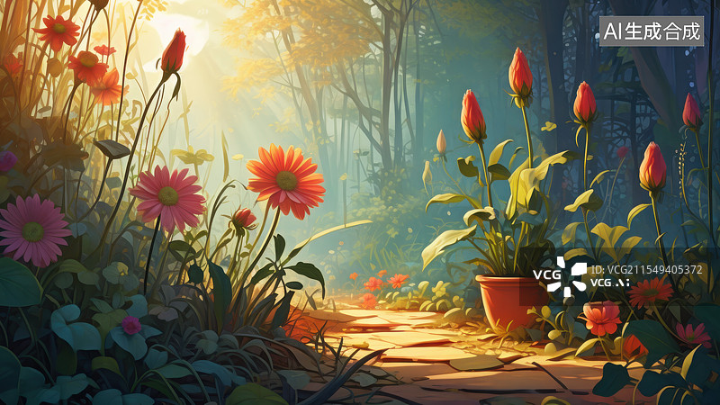 【AI数字艺术】壁纸 插画 莫里斯 植物 花 鲜花图片素材