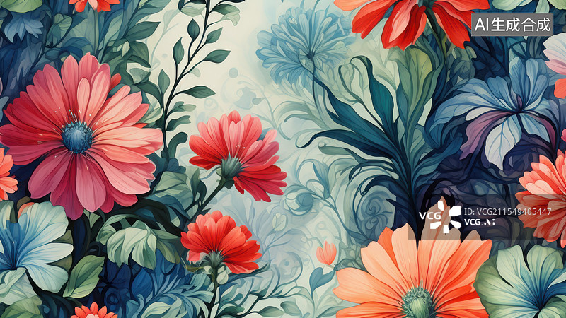 【AI数字艺术】壁纸 插画 莫里斯 植物 花 鲜花图片素材