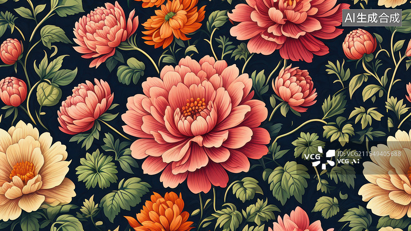 【AI数字艺术】壁纸 插画 莫里斯 植物 花 鲜花图片素材