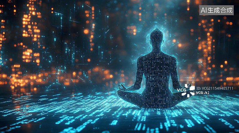 【AI数字艺术】AIGC：未来科技概念背景，粒子组成的 人形轮廓图片素材