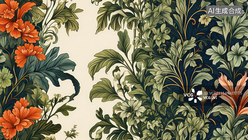 【AI数字艺术】壁纸 插画 莫里斯 植物 花 鲜花图片素材