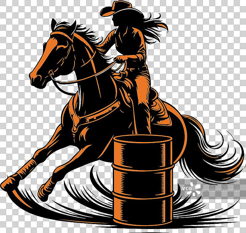 一位女牛仔在进行马桶赛骑马。图片素材