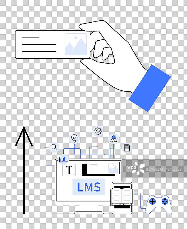 手握带有数字学习图标的卡片图片素材
