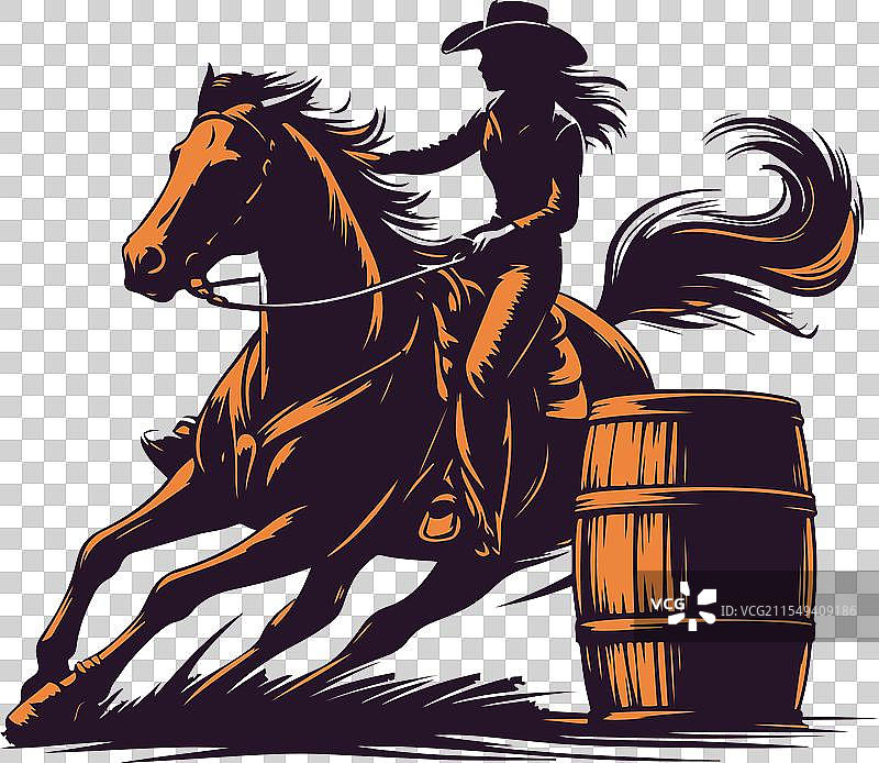 一位女牛仔在进行马桶赛骑马图片素材