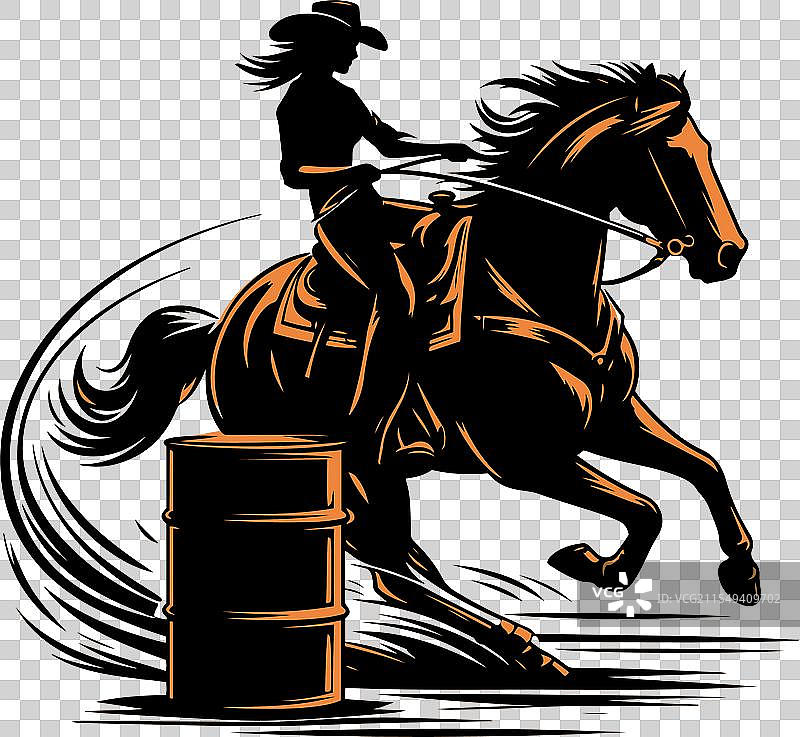 一位女牛仔在进行马桶赛骑马图片素材