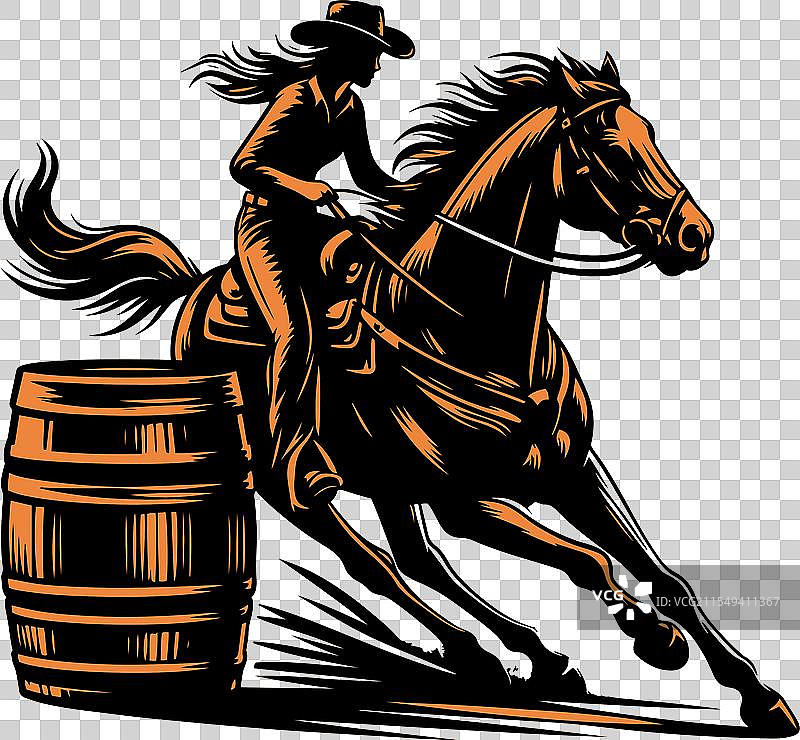 一位女牛仔在进行马桶赛骑马图片素材