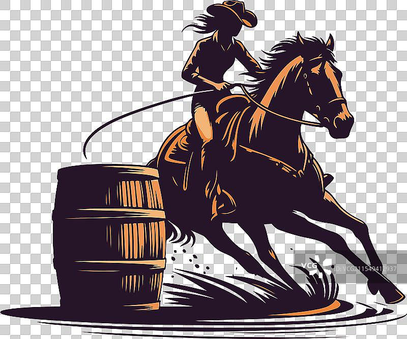 一位女牛仔在进行桶赛骑马图片素材