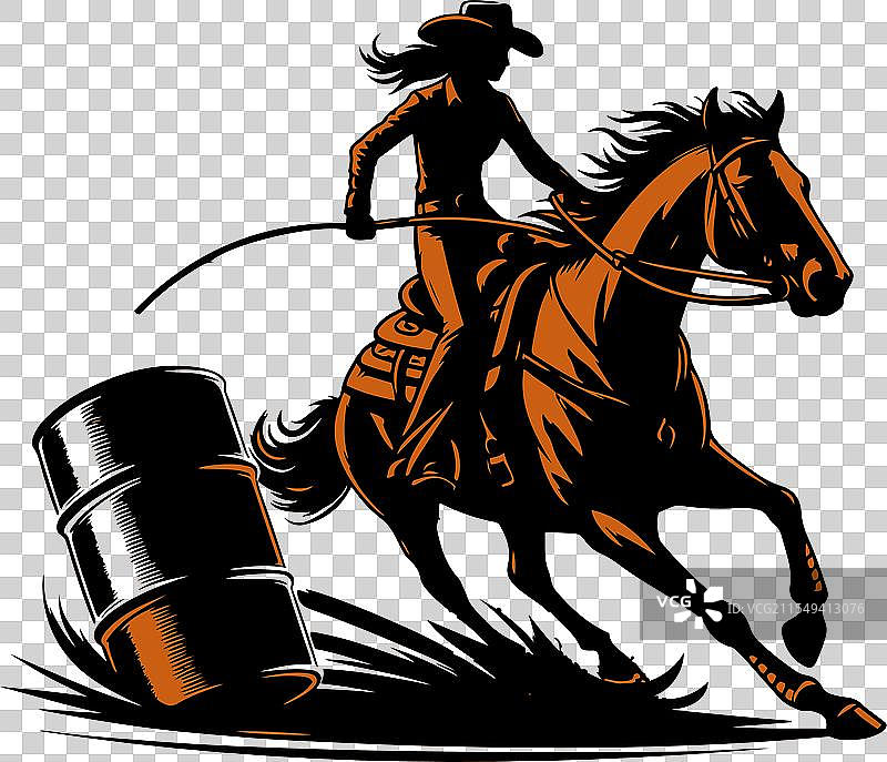 一位女牛仔在进行马桶赛骑马图片素材