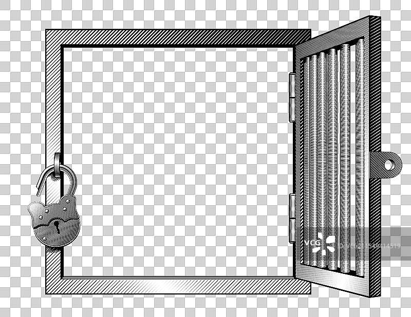 一个带有开放金属格栅的方形窗户图片素材