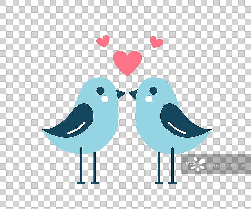 蓝色爱情鸟亲吻，周围有爱心图片素材