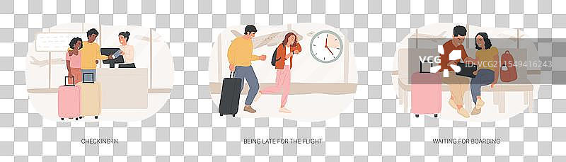 孤立的卡通人物乘坐飞机旅行图片素材