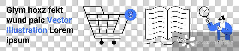 购物车、打开的书和一个人图片素材