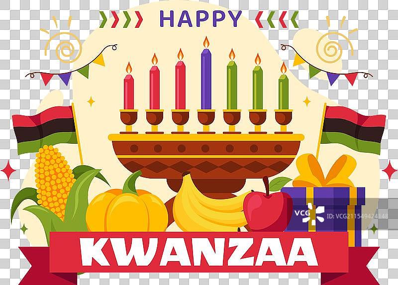 快乐的宽扎节，特色为mazao、zawadi、mkeka和kinara图片素材