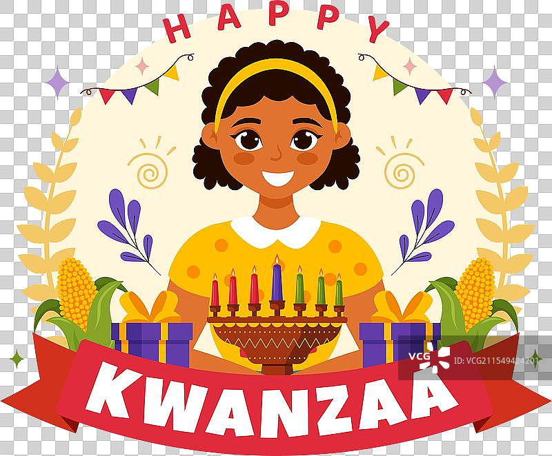 快乐的宽扎节，特色为mazao、zawadi、mkeka和kinara图片素材