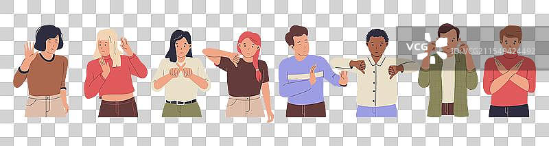 一组表现出消极情绪和手势的人们图片素材