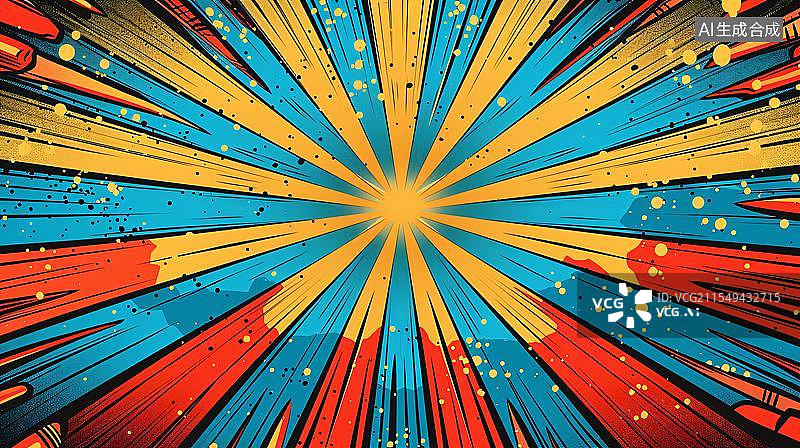 【AI数字艺术】漫画速度线效果框波普艺术彩色复古背景图片素材