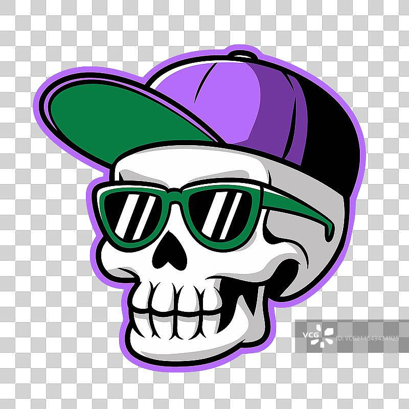 酷炫的骷髅戴着太阳镜和帽子图片素材