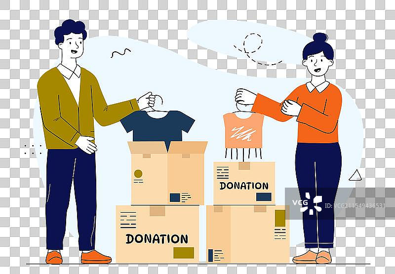 一对男女在附近进行衣物捐赠图片素材