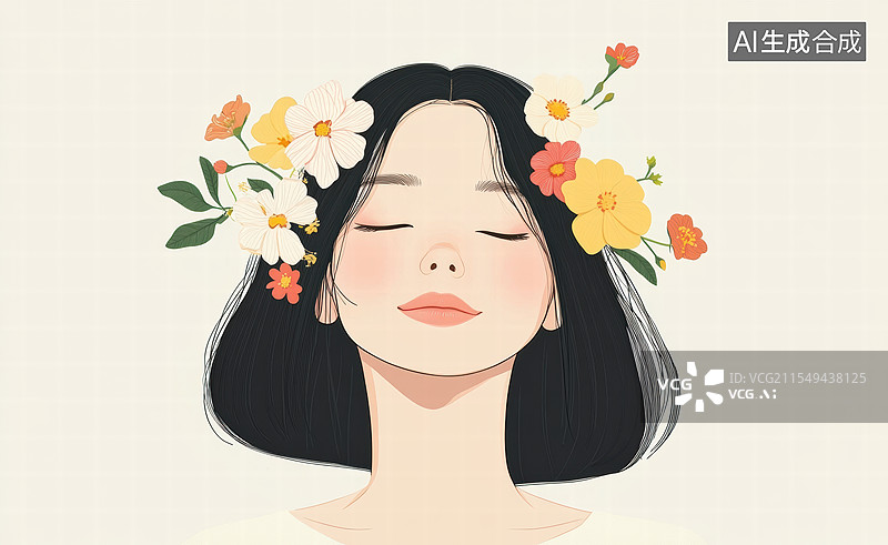 【AI数字艺术】花环少女清新唯美意境图图片素材
