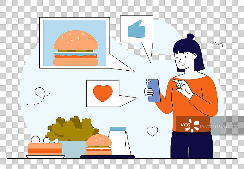 年轻女孩与拍摄食物的女性图片素材