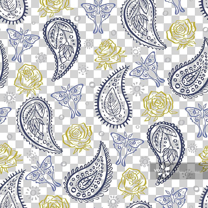 手绘墨水风格的无缝佩斯利图案图片素材