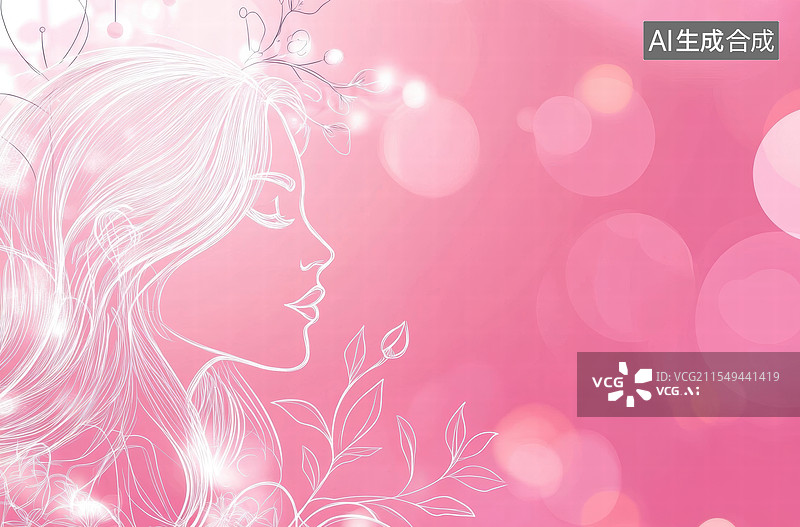 【AI数字艺术】粉色花朵中的女孩侧脸图片素材