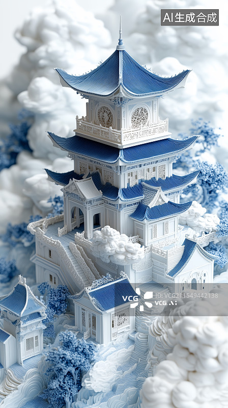【AI数字艺术】中国风古代传统建筑模型图片素材