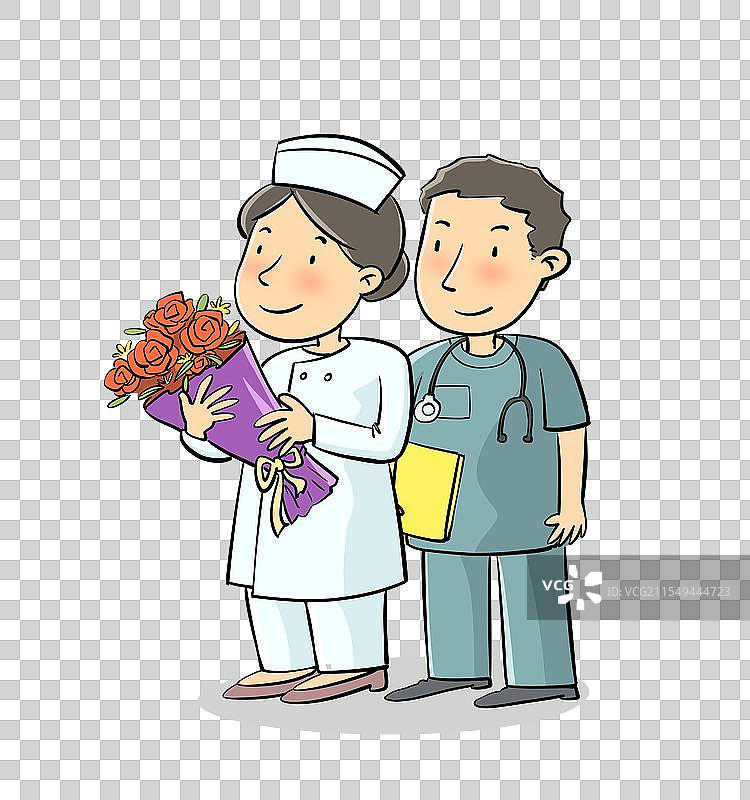 捧花的女护士和男护士图片素材