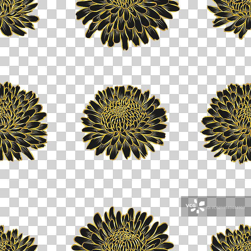 黑色和金色抽象花卉无缝图案图片素材