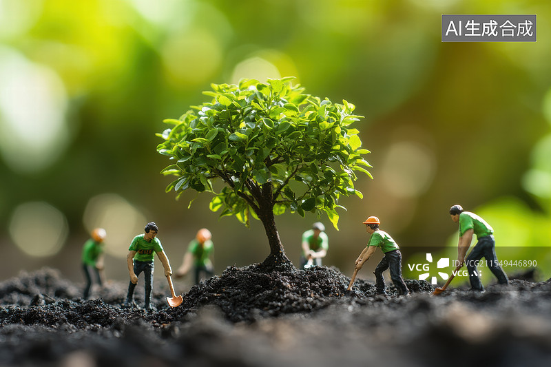 【AI数字艺术】环保小工人种植树苗图片素材