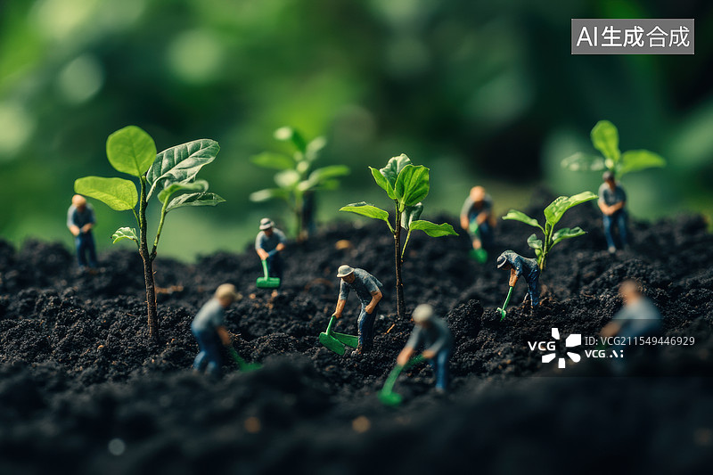 【AI数字艺术】环保小工人种植树苗图片素材