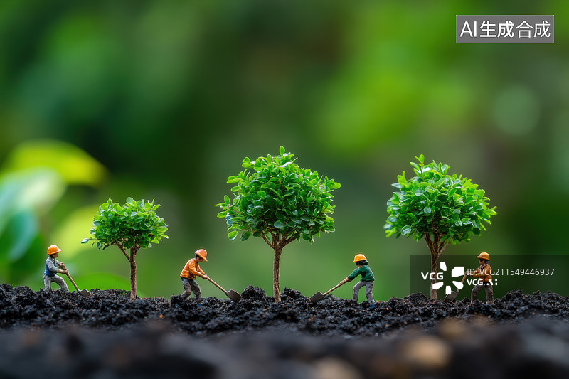 【AI数字艺术】环保小工人种植树苗图片素材