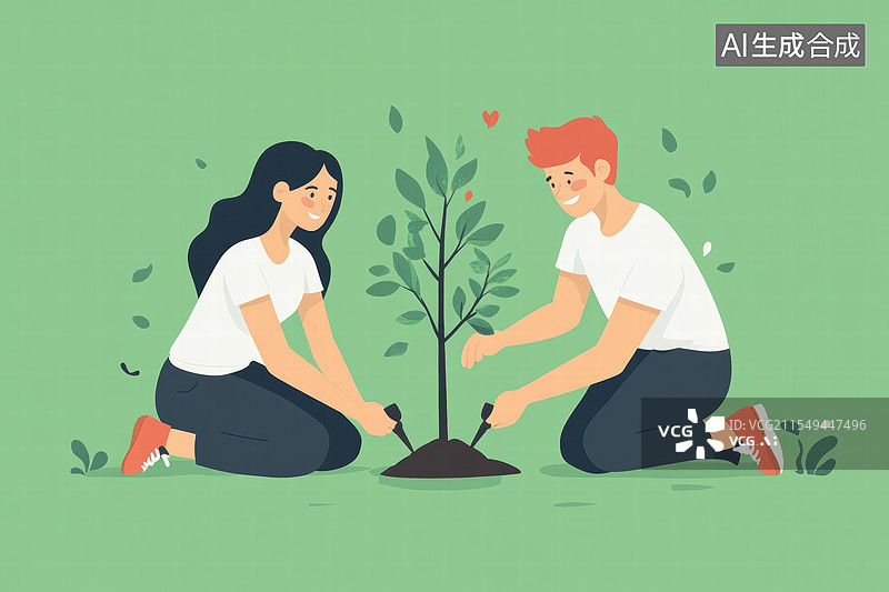 【AI数字艺术】植树节中种树图片素材