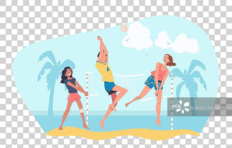 夏季沙滩排球男女对抗赛图片素材