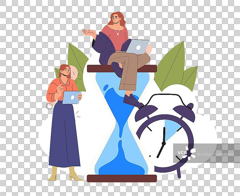 在巨大的设备旁边工作的女性们使用平板电脑图片素材