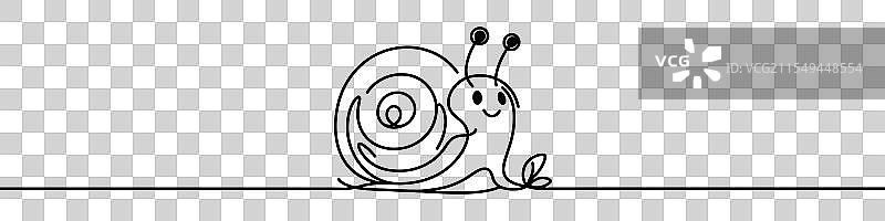 快乐的蜗牛在连续的线条画上爬行图片素材