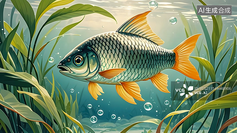 【AI数字艺术】鲫鱼|水彩风格|健康食品广告插画图片素材
