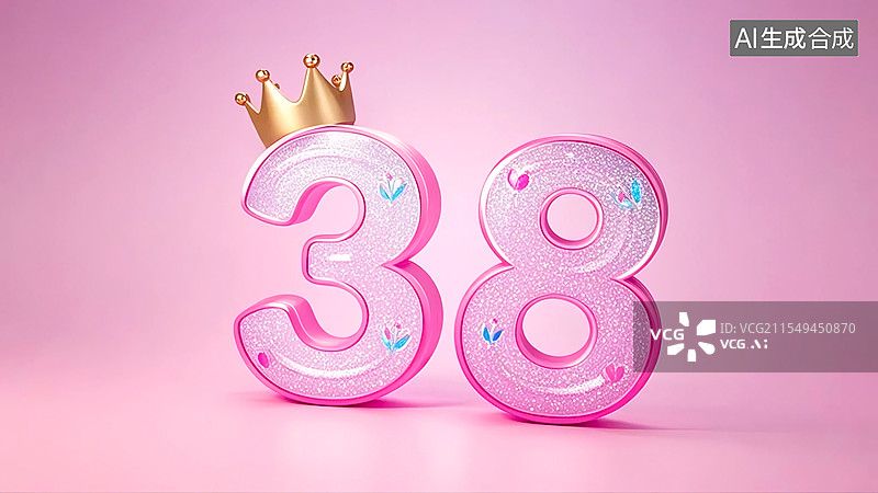 【AI数字艺术】妇女节节日背景：数字38与皇冠图片素材