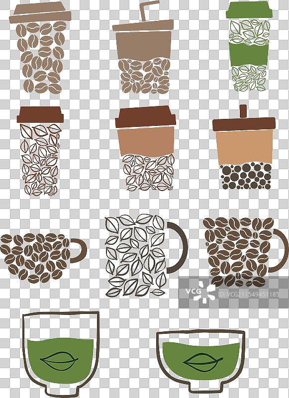 抽象的咖啡豆杯和茶杯标志图片素材