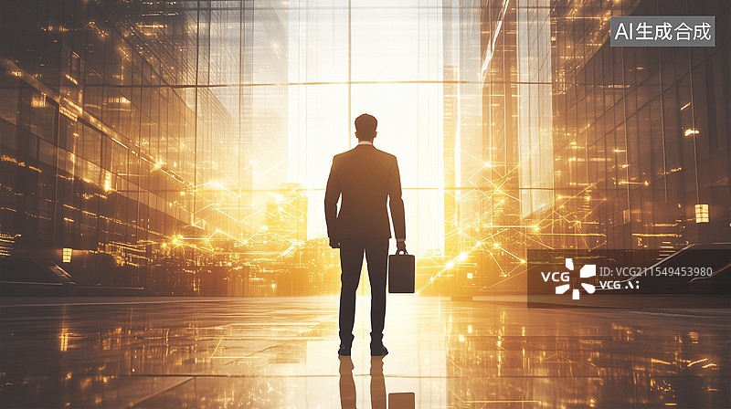 【AI数字艺术】站在城市里的商人的后视图图片素材